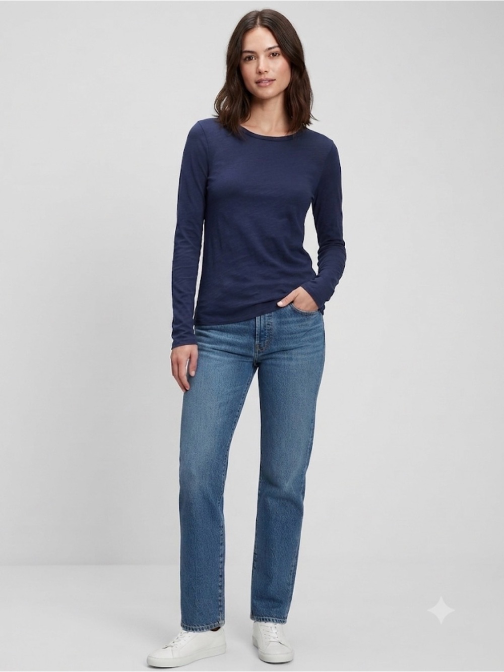 aerie Navy Blue Long-Sleeve Crewneck Tee